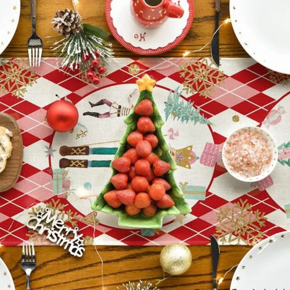 Nutcracker Table Runner Christmas Decor Red Decorative Cloth Holiday Decoration